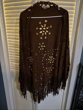 Origami Brown Laser-Cut Fringe Shawl Wrap